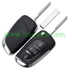 Original For Peugeot 3 button modified flip remote key blank with HU83 407 Blade- 3Button -Trunk- With battery place (No Logo) used for model New DS remote control