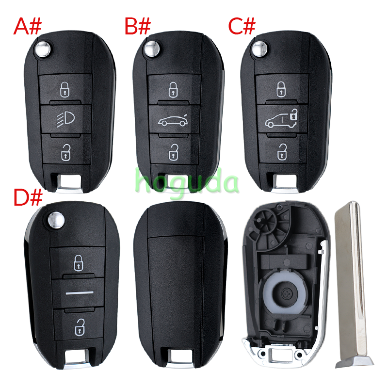 Peugeot 3 button remote key blank with HU83 blade without lg