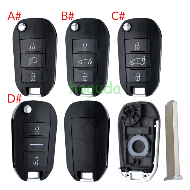 Peugeot 3 button remote key blank with VA2 blade without lg