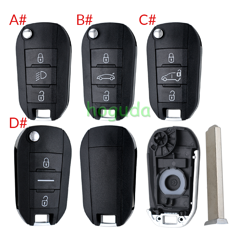 Peugeot 3 button remote key blank with VA2 blade without lg