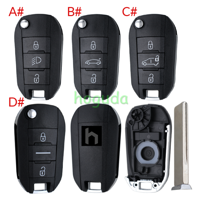 Peugeot 3 button remote key blank with HU83 blade