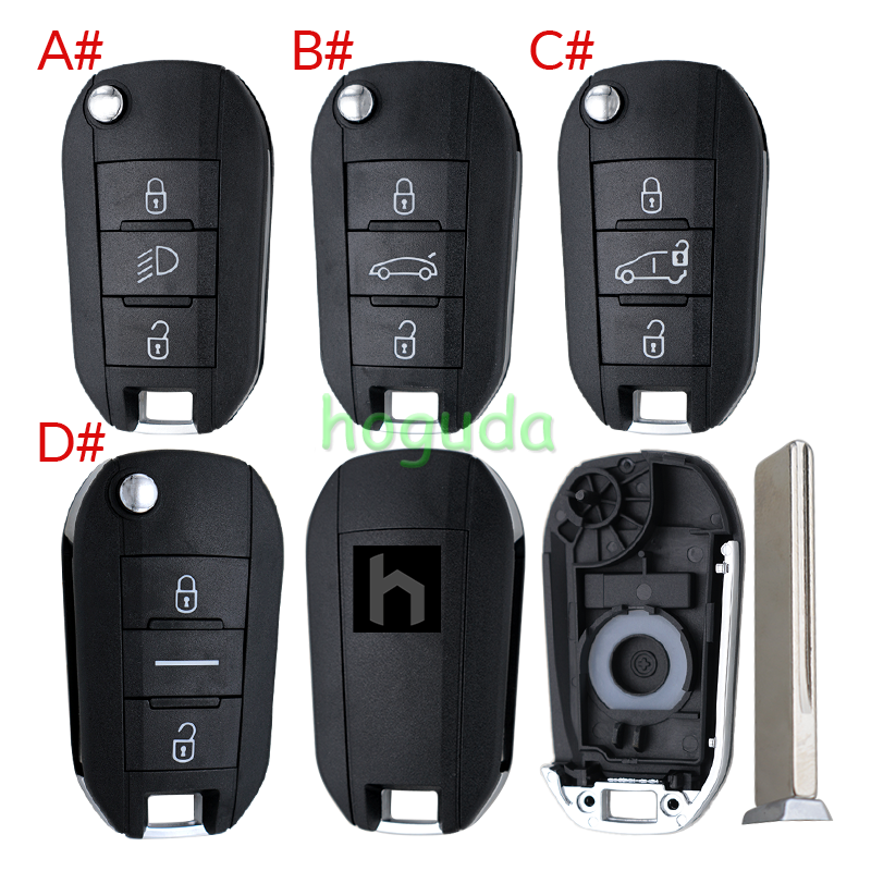 Peugeot 3 button remote key blank with HU83 blade