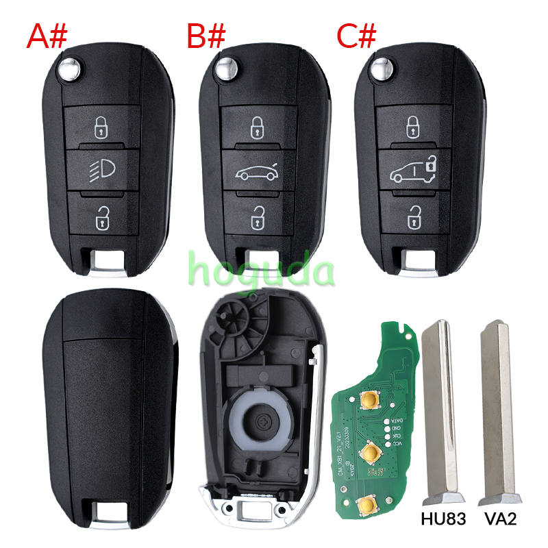 Citroen 3 Button Remote Key with 433MHz and HITAG AES 4A Chip without lg