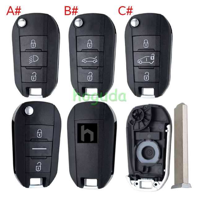 Peugeot 3 button remote key blank with VA2 blade