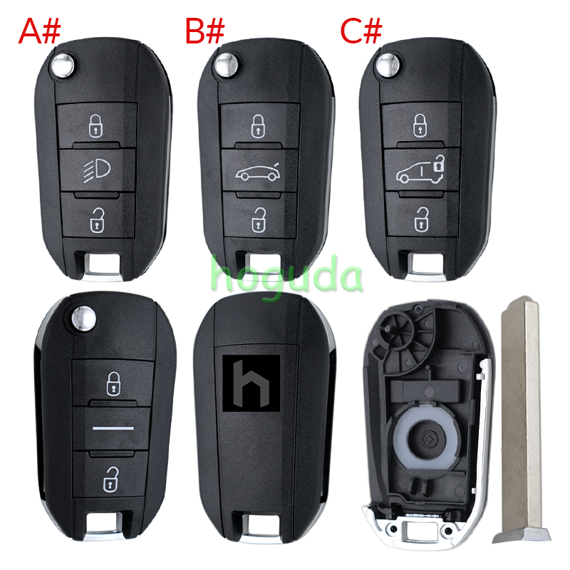 Peugeot 3 button remote key blank with VA2 blade