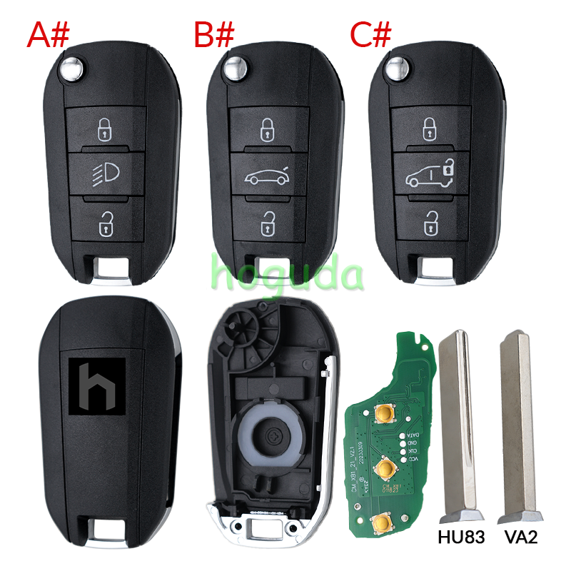 For Peugeot 3 Button Remote Key with 433MHz and HITAG AES 4A Chip