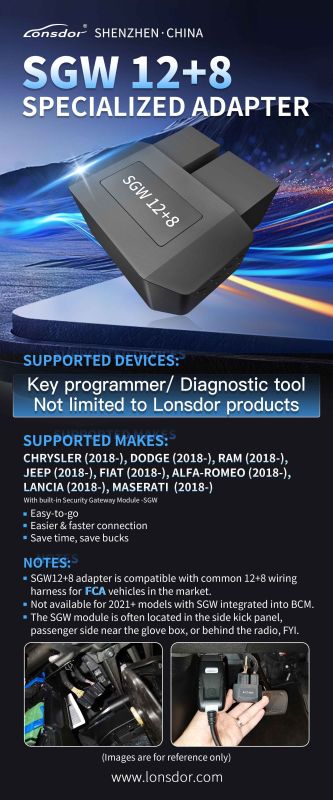 Lonsdor SGW 12+8 Specialized adapter SUPPORTED DEVICES: Key programmer/ Diagnostic tool,Not limited to Lonsdor products