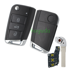 For VW Non-keyless MQB platform  3 button flip remote key  with ID48 chip-434mhz HU66 Blade black pcb board