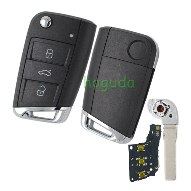 For VW Non-keyless MQB platform  3 button flip remote key  with ID48 chip-434mhz HU66 Blade black pcb board