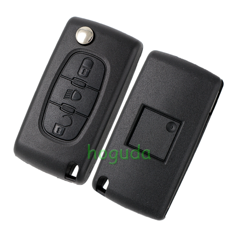 For Peugeot 3 button flip remote key with HU83 407 blade  (With Light button) 433Mhz ID46 PCF7961 Chip ASK Model