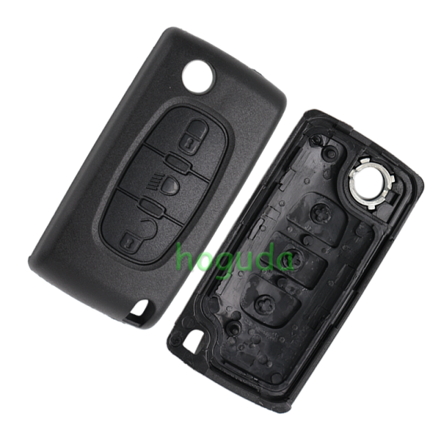 For Peugeot 3 button flip remote key with VA2 307 blade (With Light button)  433Mhz ID46 PCF7961 Chip ASK Model