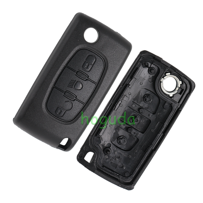 For Peugeot 3 button flip remote key with VA2 307 blade (With Light button)  433Mhz ID46 PCF7961 Chip ASK Model