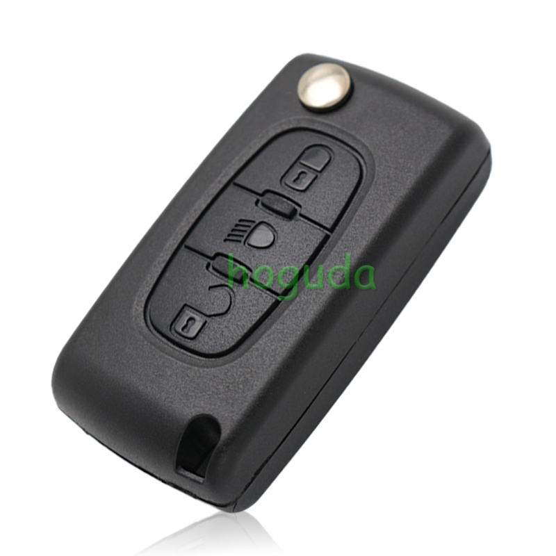 For Peugeot 3 button flip remote key with VA2 307 blade (With Light button)  433Mhz ID46 PCF7961 Chip FSK Model
