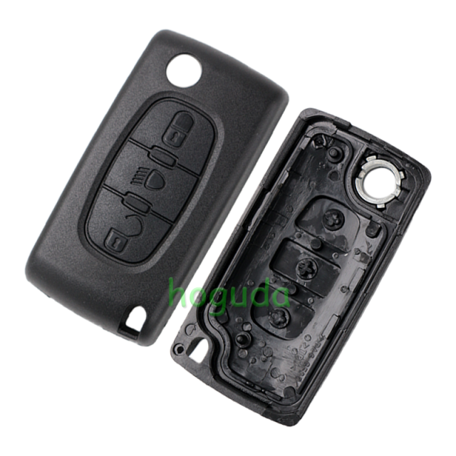 For Peugeot 3 button flip remote key with HU83 407 blade  (With Light button) 433Mhz ID46 PCF7961 Chip ASK Model