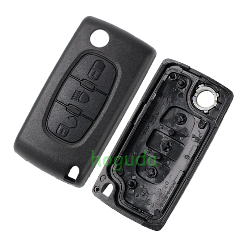 For Peugeot 3 button flip remote key with HU83 407 blade  (With Light button) 433Mhz ID46 PCF7961 Chip ASK Model
