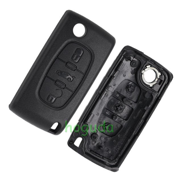 For Citroen ASK 3 button flip remote key with HU83 407 blade ( With trunk button) 433Mhz PCF7941 Chip (Before 2011 year)
