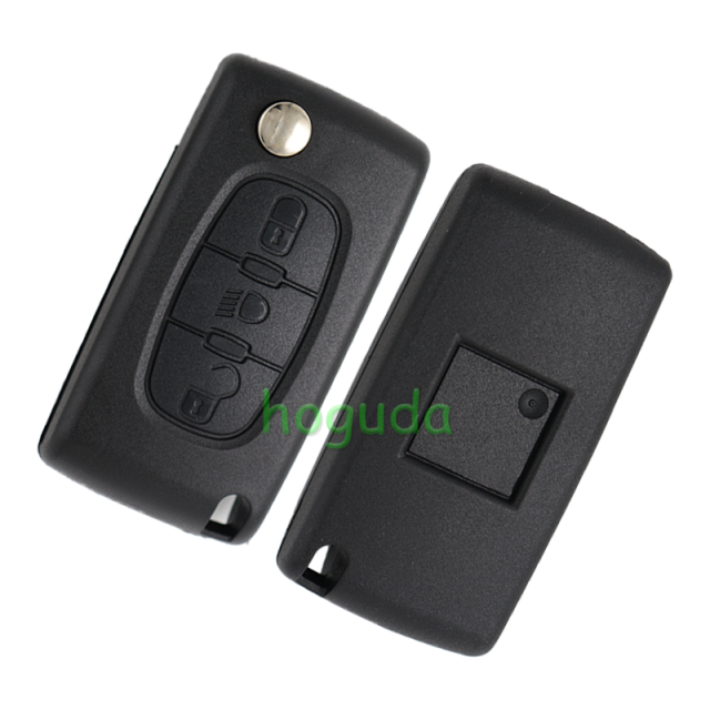 For Peugeot 3 button flip remote key with VA2 307 blade (With Light button)  433Mhz ID46 PCF7961 Chip ASK Model