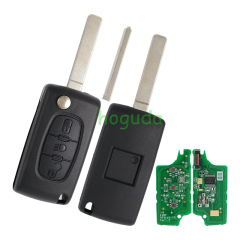 For Peugeot 3 button flip remote key with VA2 307 blade (With Light button)  433Mhz ID46 PCF7961 Chip ASK Model