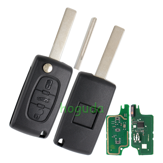For Citroen 3 button flip remote key with HU83 407 blade ( With trunk button) 433Mhz ID46 PCF7961 Chip FSK Model