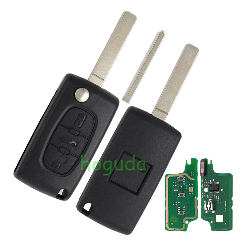 For Citroen 3 button flip remote key with VA2 307 blade (With trunk button)  433Mhz ID46 PCF7961 Chip FSK Model