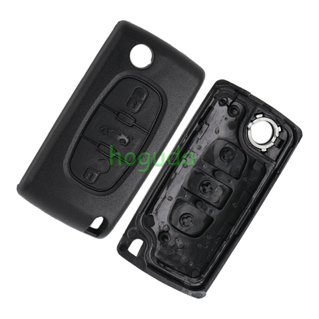 For Citroen 3 button flip remote key with HU83 407 blade ( With trunk button) 433Mhz ID46 PCF7961 Chip FSK Model