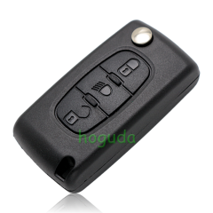 For Peugeot 3 button flip remote key with HU83 407 blade  (With Light button) 433Mhz ID46 PCF7961 Chip ASK Model