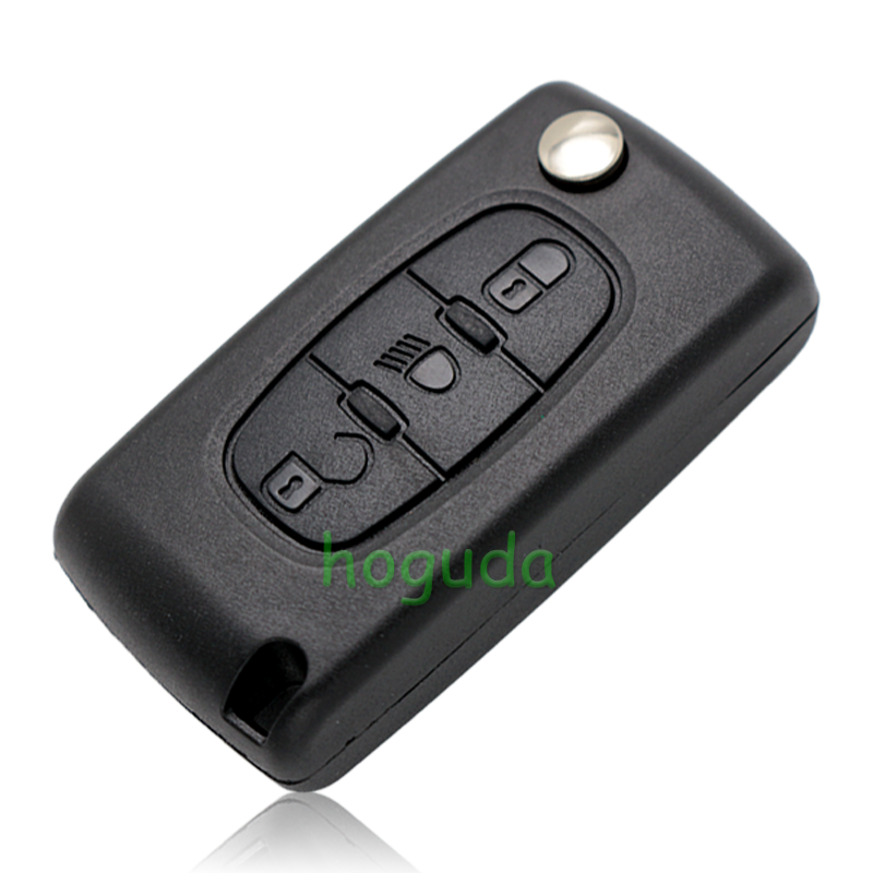 For Peugeot 3 button flip remote key with HU83 407 blade  (With Light button) 433Mhz ID46 PCF7961 Chip ASK Model