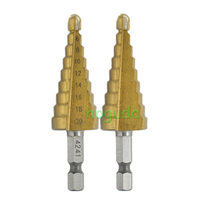 4-12/4-20/4-32mm hexagonal shank straight groove titanium plated ladder drill set, three piece set Pagoda drill bit