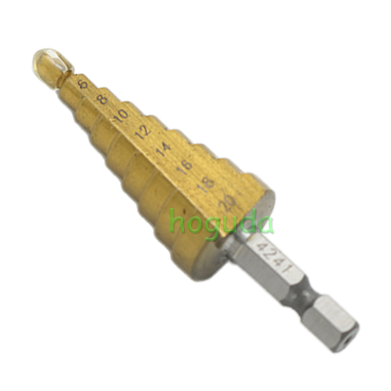 4-12/4-20/4-32mm hexagonal shank straight groove titanium plated ladder drill set, three piece set Pagoda drill bit