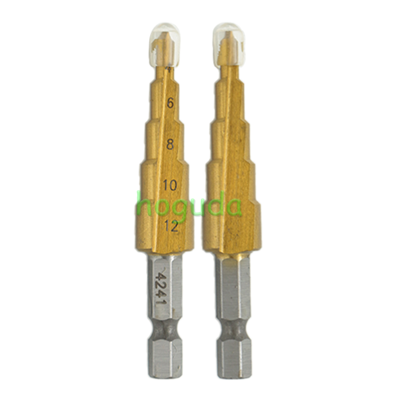 4-12/4-20/4-32mm hexagonal shank straight groove titanium plated ladder drill set, three piece set Pagoda drill bit