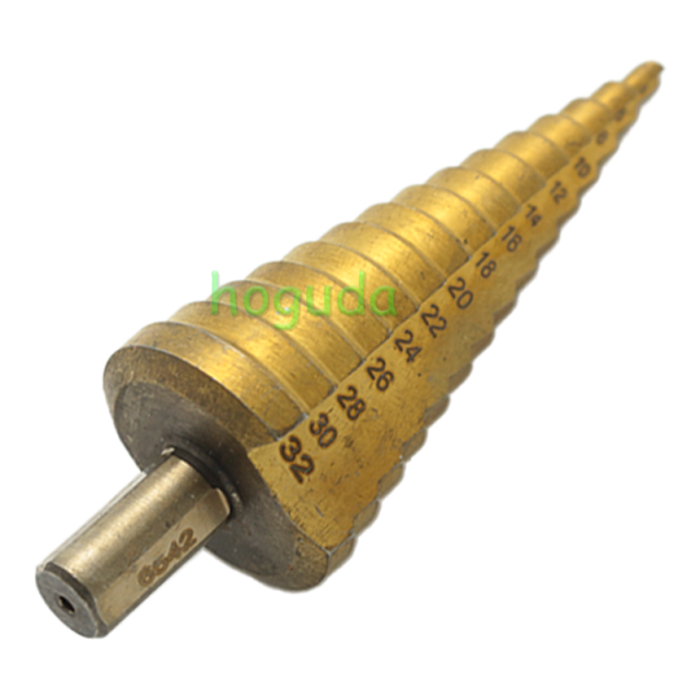 4-12/4-20/4-32mm hexagonal shank straight groove titanium plated ladder drill set, three piece set Pagoda drill bit