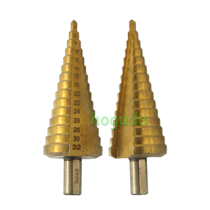 4-12/4-20/4-32mm hexagonal shank straight groove titanium plated ladder drill set, three piece set Pagoda drill bit