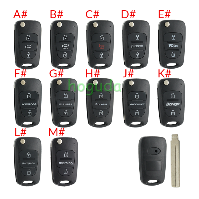 For Hyundai 3 button remote key blank with HY20 left  blade,please choose the key type