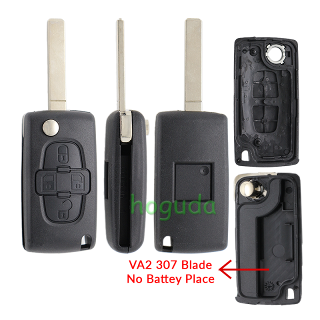 For Peugeot 4 button remote key blank with 307 blade  ( VA2 Blade -4 Button- No battery place )