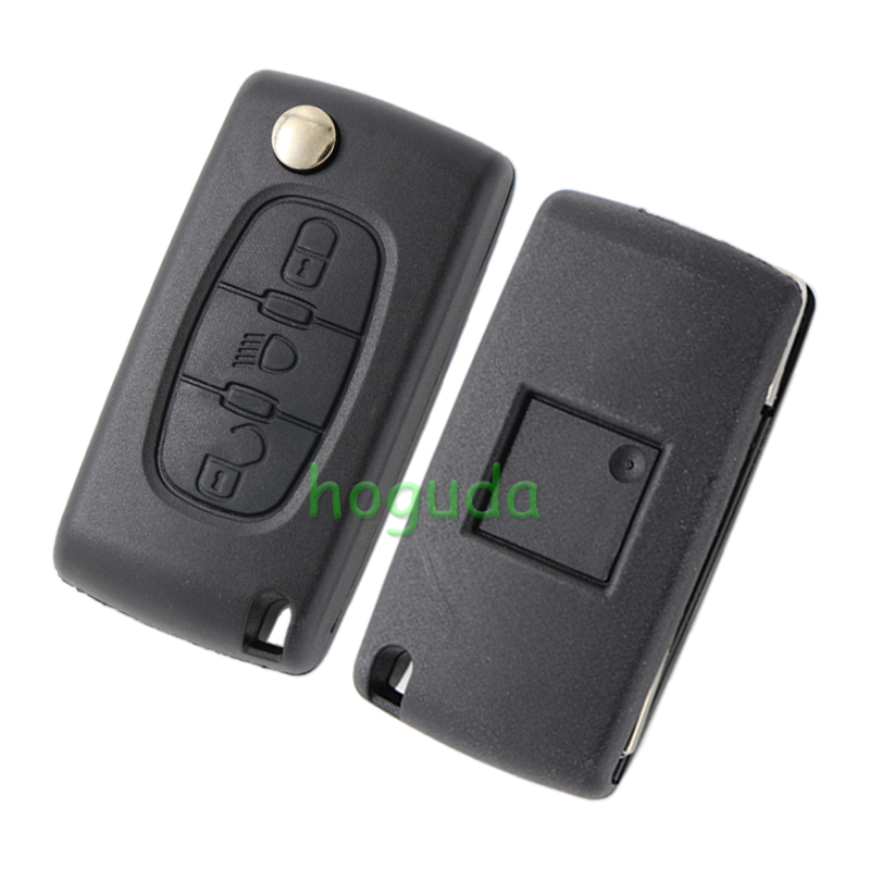 For Peugeot 407 blade 3 button flip remote key shell with light button ( HU83 Blade - Light - With battery place )