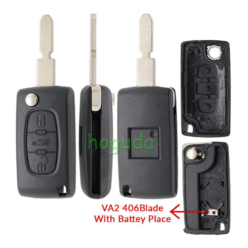 For Peugeot 406 button 3 button flip remote key shell with trunk button ( NE78 Blade - Trunk - With battery place )