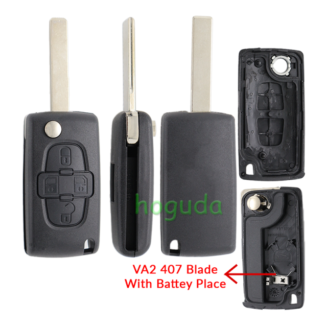For Peugeot 4 button remote key blank with 407 blade  ( HU83 Blade -4 Button- With battery place ) (No Logo)