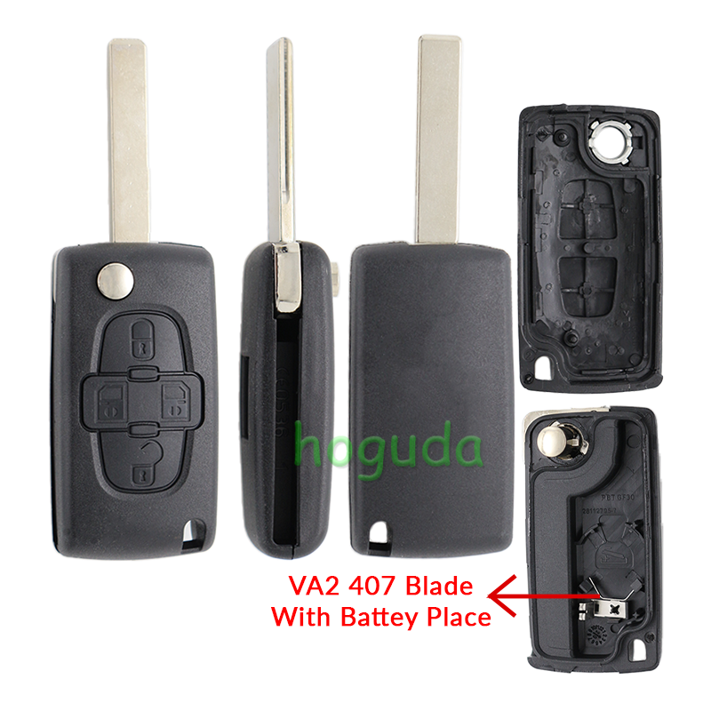 For Peugeot 4 button remote key blank with 407 blade  ( HU83 Blade -4 Button- With battery place ) (No Logo)