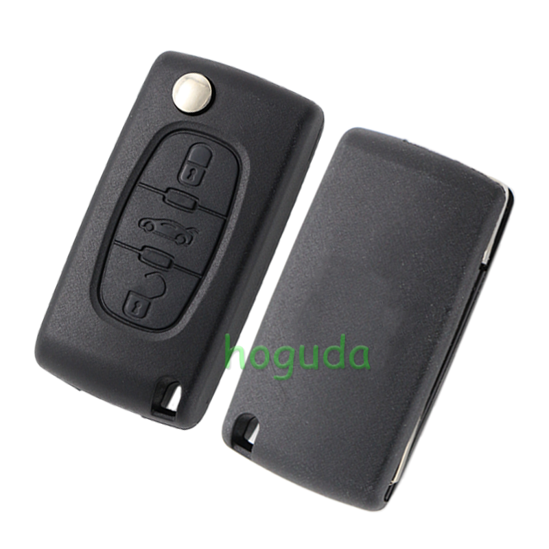 For Peugeot 407 blade 3 button flip remote key blank with trunk button ( HU83 Blade - Trunk - No battery place ) (No Logo)