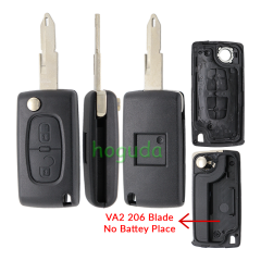 For Peugeot 206 blade 2 button flip remote key blank ( 206 Blade - 2Button - No Battery Place)