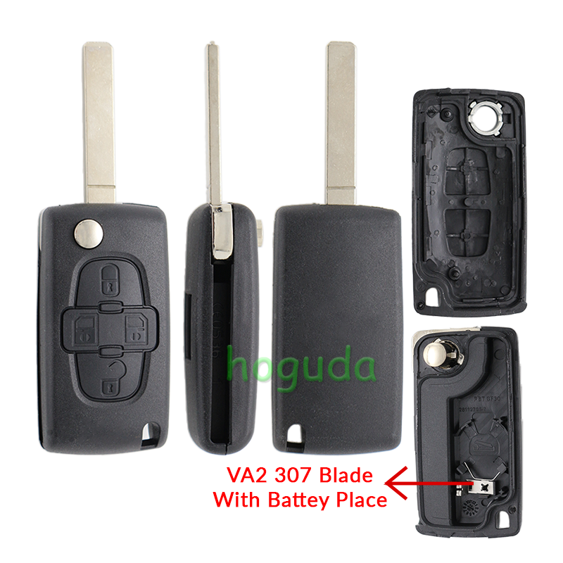 For Peugeot 4 button remote key blank with 307 blade  ( VA2 Blade -4 Button- With battery place )  (No Logo)