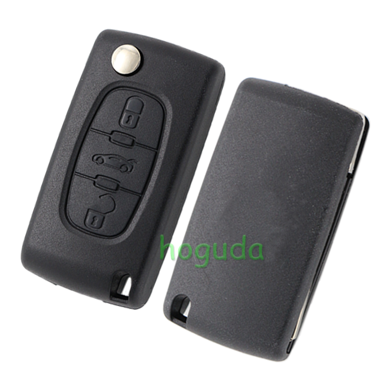 For Peugeot 407 blade 3 button flip remote key blank with trunk button ( HU83 Blade - Trunk - With battery place) (No Logo)