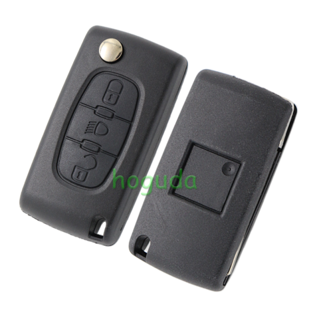 For Peugeot 407 blade 3 button flip remote key shell with light button ( HU83 Blade - Light - No battery place )