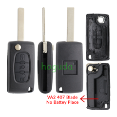 For Peugeot 407 blade 3 button flip remote key shell with light button ( HU83 Blade - Light - No battery place )