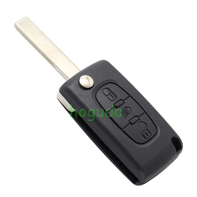 For Peugeot 407 blade 3 button flip remote key shell with light button ( HU83 Blade - Light - No battery place )