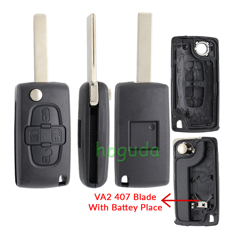 For Peugeot 4 button remote key blank with 407 blade  ( HU83 Blade -4 Button- With battery place )