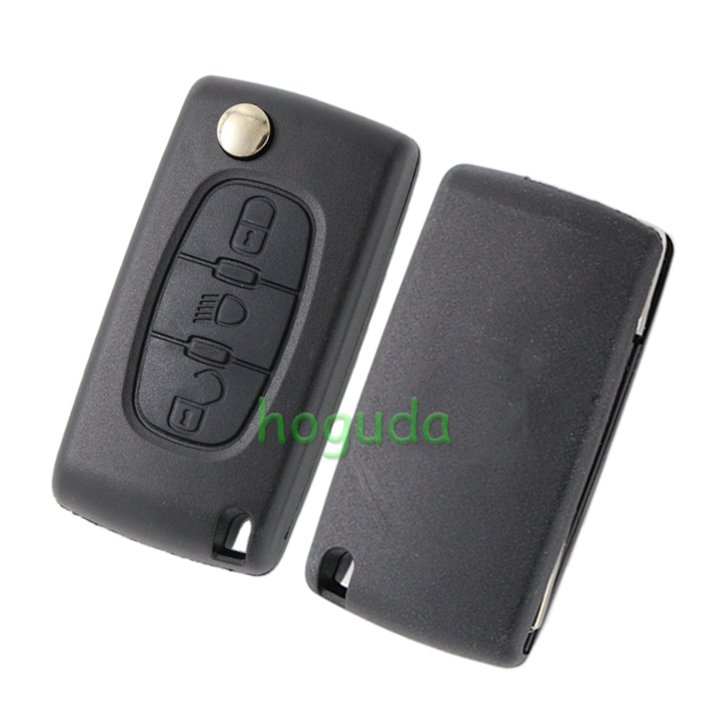 For Peugeot 407 blade 3 button flip remote key blank with light button ( HU83 Blade - Light - No battery place) (No Logo)