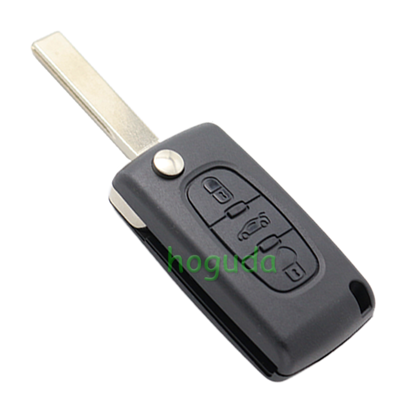 For Peugeot 407 blade 3 button flip remote key shell with trunk button ( HU83 Blade - Trunk - No battery place )