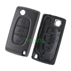 For Peugeot 407 blade 3 button flip remote key shell with light button ( HU83 Blade - Light - With battery place )