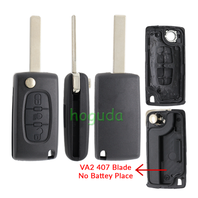 For Peugeot 407 blade 3 button flip remote key blank with light button ( HU83 Blade - Light - No battery place) (No Logo)